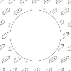 Hand Drawn Bread circle frame. Doodle Bakery frame background