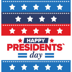 Happy Presidents day in United States. Washington's Birthday. Federal holiday in America. Celebrated in February. Patriotic american elements. Poster, banner and background. Vector illustration