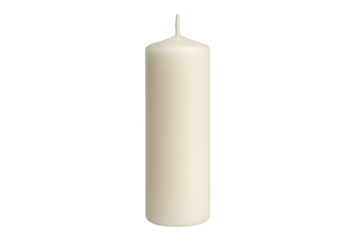 Tall ivory pillar candle with smooth wax surface and wick on top