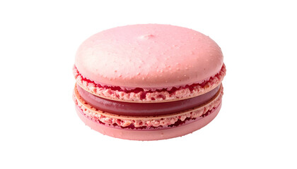 Isolated shot of a pink, perfectly round cookie sandwich with filling visible