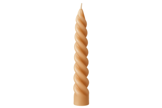 Single tan twisted candle with pointed wick
