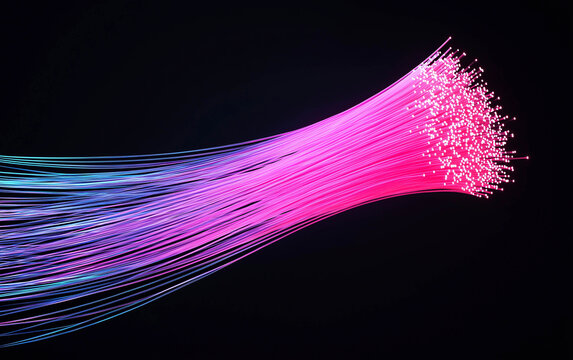 Fiber optic cables glowing light data communication technology network abstract