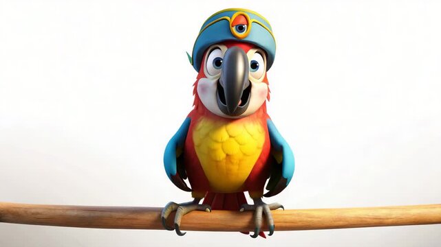 Cartoon parrot with blue hat perched on branch
