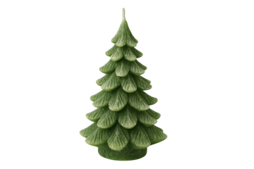 Small green evergreen tree figurine with layered leaves, festive decorative sculpture
