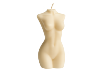Ivory female-torso candle sculpture with smooth, stylized curves and headless form