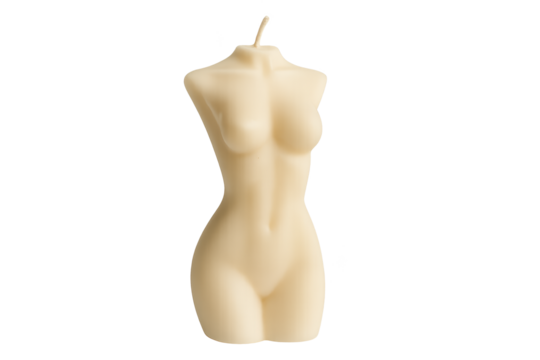 Ivory female-torso candle sculpture with smooth, stylized curves and headless form