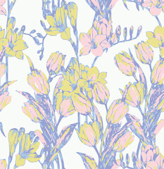 summer tropical garden floral leaves illustration background seamless pattern repeat print textile fabric vector artwork. watercolors natural 