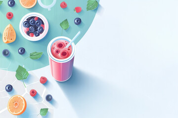 Refreshing berry smoothie with fresh fruits on light background