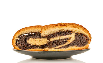 Poppy seed cake isolated on white background, macro.