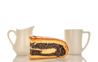 Poppy seed cake isolated on white background, macro.