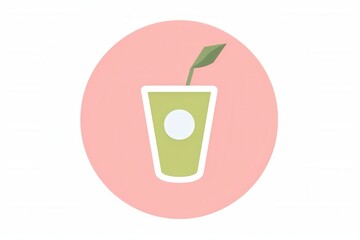 Minimalistic green drink icon on pink background
