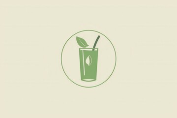 Green smoothie icon with leaf and straw on light background
