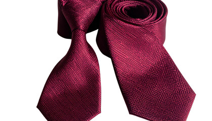 Collection of Carmine Twill Neckties in Distinct Standing Arrangements, isolated on transparent background.