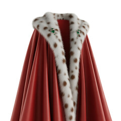 Royal red velvet cape with ermine fur trim isolated on transparent background