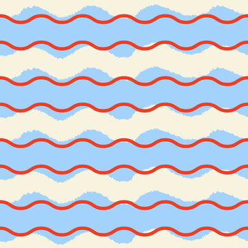 Hand drawn seamless pattern with wavy lines. Textured bold waves. Striped vector abstract background for textile, fabric, scrapbooking, etc.