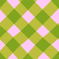 Abstract diagonal gingham plaid seamless pattern. Hand drawn vector checkered background for textile, fabric, scrapbooking, etc.