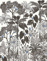 summer tropical garden floral leaves illustration background seamless pattern repeat print textile fabric vector artwork. watercolors natural 