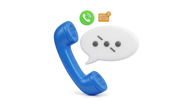 3d illustration of a blue retro telephone receiver with a speech bubble and notification icons - Powered by Adobe