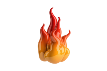 A vibrant, glossy 3D illustration of stylized flames, transitioning from bright yellow to intense red, depicting a modern and fiery icon. background removed