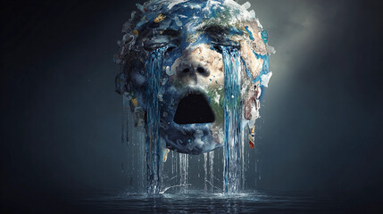 crying earth realistic illustration, global warming concept 