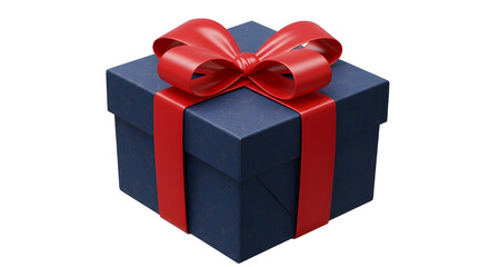Fototapeta premium Isolated Dark Blue Gift Box with Red Ribbon and Bow on White Background