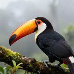 Obraz premium Vibrant Toucan Perched in Misty Rainforest