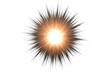 A powerful, radiant light burst with sharp, numerous rays emanating from a bright white core, creating a dramatic explosion effect. background removed