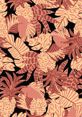 summer tropical garden floral leaves illustration background seamless pattern repeat print textile fabric vector artwork