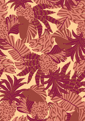 summer tropical garden floral leaves illustration background seamless pattern repeat print textile fabric vector artwork
