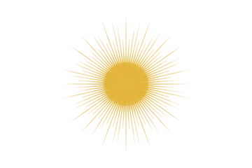 A vibrant yellow sun icon with numerous radiating rays, centered on a dark transparent background, symbolizing light and energy. background removed