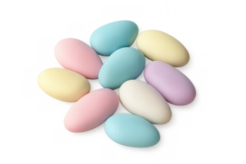 Pastel colored jordan almonds scattered, sweet confectionery for celebrations, transparent background