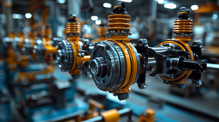 Naklejka premium Car suspension components in automotive manufacturing facility Generative AI