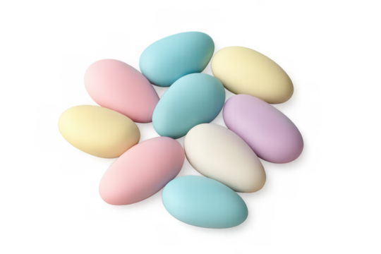 Pastel colored jordan almonds scattered, sweet confectionery for celebrations, transparent background