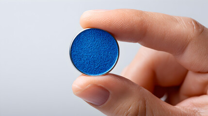 Close-up of a hand holding a small blue circle symbolizing diabetes awareness and support for World Diabetes Day and global health education