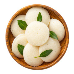 Idli sambar in a wooden bowl isolated on transparent background, a south indian dish