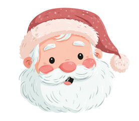 Cute Cartoon Illustration of Santa Claus Face with Joyful Expression Ideal for Holiday Themes and Seasonal Decor