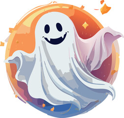 Halloween Greeting Card
Smiling ghost on pastel background, flat Halloween card