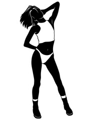 Dancing Girl Silhouette. Vector clipart isolated on white.