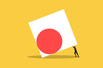 Business challenge with businessman pushing block. concept of difficulty, ambition, motivation, struggle