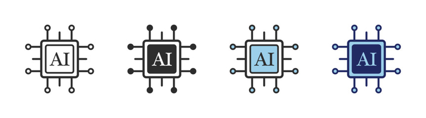 AI technology concept — modern artificial intelligence vector illustration with microchip, processor, semiconductor, digital brain, circuit, and electronic system design on transparent background.
