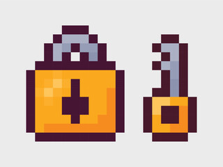 Obraz premium Pixel Art Lock and Key Icon