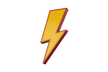 A vibrant 3D yellow lightning bolt symbol with a prominent red outline, representing energy, power, or alert, on a plain background. background removed