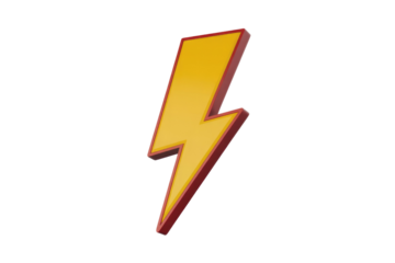 A vibrant 3D yellow lightning bolt symbol with a prominent red outline, representing energy, power, or alert, on a plain background. background removed