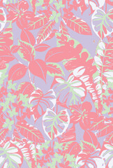 summer tropical garden floral leaves illustration background seamless pattern repeat print textile fabric vector artwork