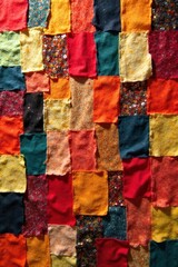 Collage of Costume Color Swatches An abstract, richly colored collage created from a mosaic of irregularly shaped costume fabric swatches. Different textures like sequins, velvet, silk, and rough