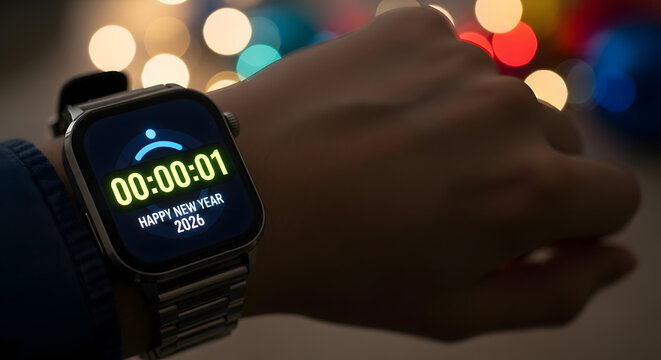 New Year's Countdown 2026: Smartwatch Digital Display