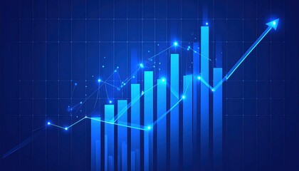 Graphical representation of growth and positive trend on a technological futuristic background