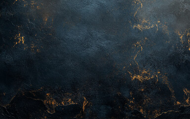 Texture of black and golden decorative plaster or concrete with vignette. Abstract grunge background for design.