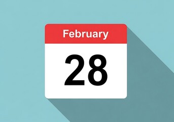 Flat design calendar icon showing the date february twenty eighth with a long shadow