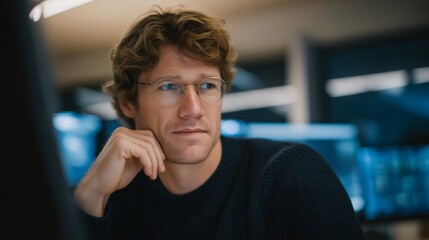 Researcher conducting ethical hack simulation in secure digital operations lab, emotion of concentration visible, representing penetration testing, digital ethics, and proactive cyber risk